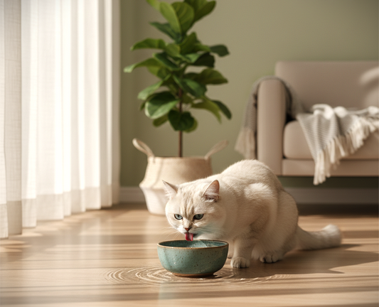 a cat drinking water at home