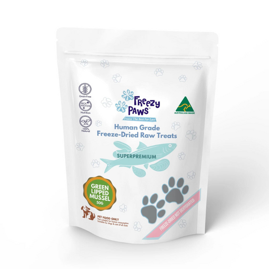 Freezy Paws Freeze Dried Dogs and Cats Treats NZ Green Lipped Mussels 50g