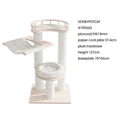 Honeypotcat Leisure Loft With Hammock & Scratch Post Cat Tree - White Velvet - 127cm
