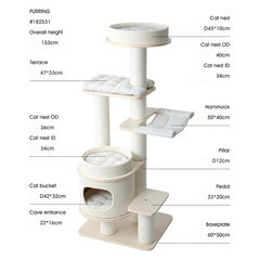 Honeypotcat PURRING Multi-Tier Plush & Sisal Deluxe Cat Tree - 153cm - Shipping Only