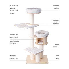 Honeypotcat Premium Solid Wood Cat Tower Tree - 175.5cm