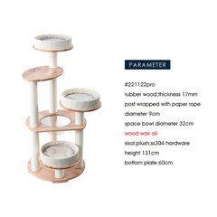 Honeypotcat MZ Simple Joy Wood Cat Tower - Triple Charm 131cm - Shipping Only