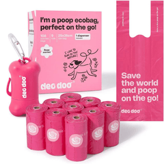 Deo Doo Bio Dog Poo Bags with Handle 9 Rolls 108 Counts Rose Scented + 1 Dispenser