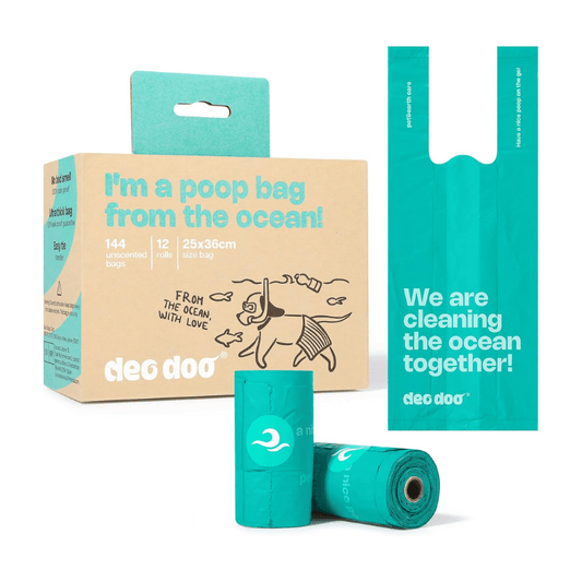 Deo Doo Bio Dog Poo Bags with Handle 12 Rolls 144 Counts Uncented