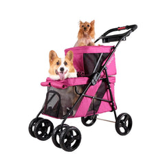 IBIYAYA Double Decker Pet Stroller for Multiple Pets - Red Violet