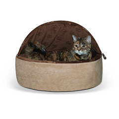 K & H Self Warming Hooded Kitty Bed Choc/Tan 50cm