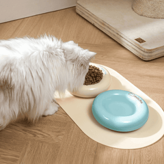 Michu Bagel Ceramic Cat Bowl – Anti-Whisker Wide Shallow Cat Food Bowl