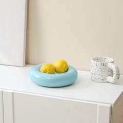 Michu Bagel Ceramic Cat Bowl – Anti-Whisker Wide Shallow Cat Food Bowl