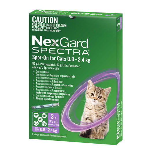 NexGard Spectra 0.8 - 2.4kg Cat Flea Tick & Worm Spot-On