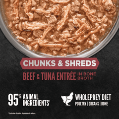 Orijen Chunks & Shreds Beef & Tuna ENTRÉE in Bone Broth Cat Wet Food Can 85g