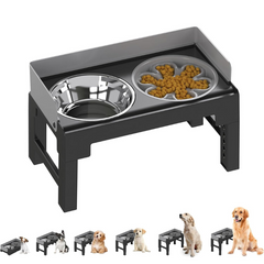 Pakeway Lifting Bowl With Five Height Adjustable(One Steel Bowl, One Slow Feeder)