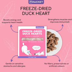 PAWCKET Freeze Dried Raw Duck Heart Dog Cat Treats 45g