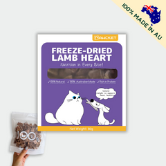 PAWCKET Freeze Dried Raw Lamb Heart Dog Cat Treats 80g