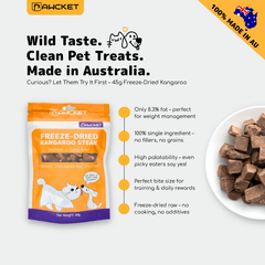 PAWCKET Freeze Dried Raw Kangaroo Dog Cat Treats 45g
