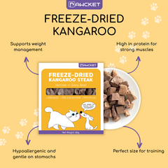 PAWCKET Freeze Dried Raw Kangaroo Dog Cat Treats 45g