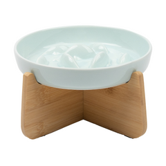 Pikapet Bamboo Frame Raised Slow Feed Pet Bowl