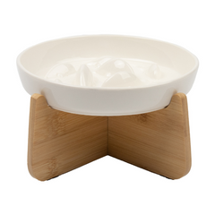 Pikapet Bamboo Frame Raised Slow Feed Pet Bowl