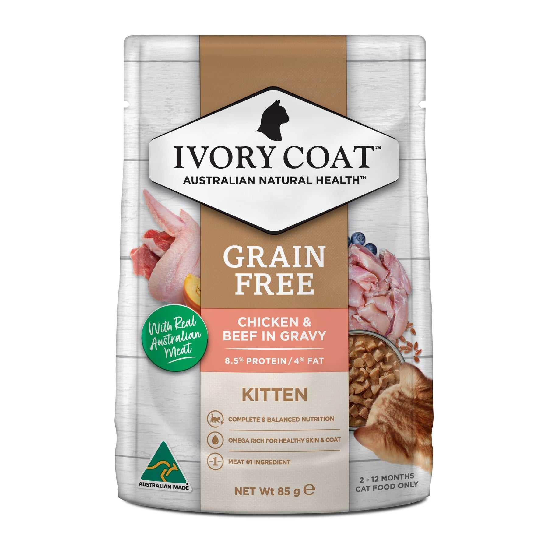 Ivory Coat Grain Free Kitten Wet Food Chicken & Beef in Gravy