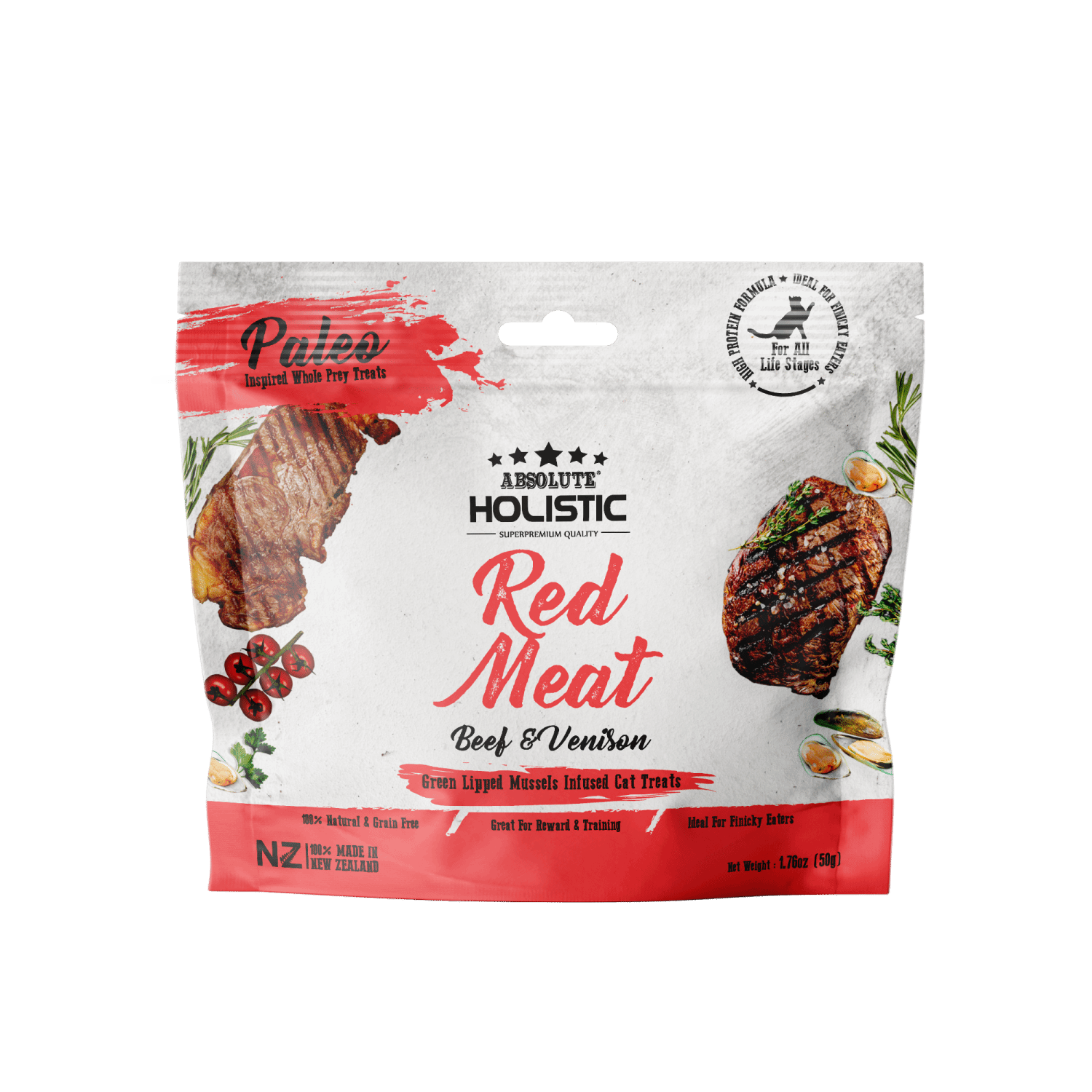 Absolute Holistic Air Dried Cat Treats Red Meat Beef And Venison 50g