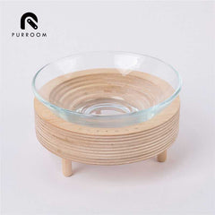 PURROOM Premium Glass Pet Bowl (Wood Stand)