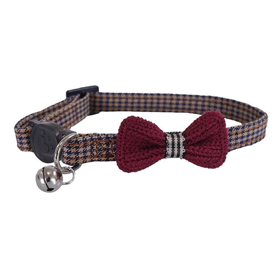 Rosewood Designer Burgundy Bow Dogtooth Cat Collar