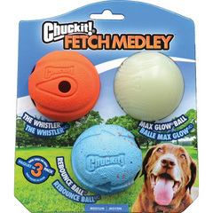 Chuckit Fetch Medley Medium Ball Dog Toys 6cm 3pk