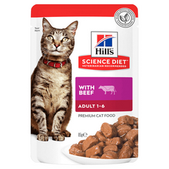 Hills Science Diet Beef Adult Cat Wet Pouch 85gx12