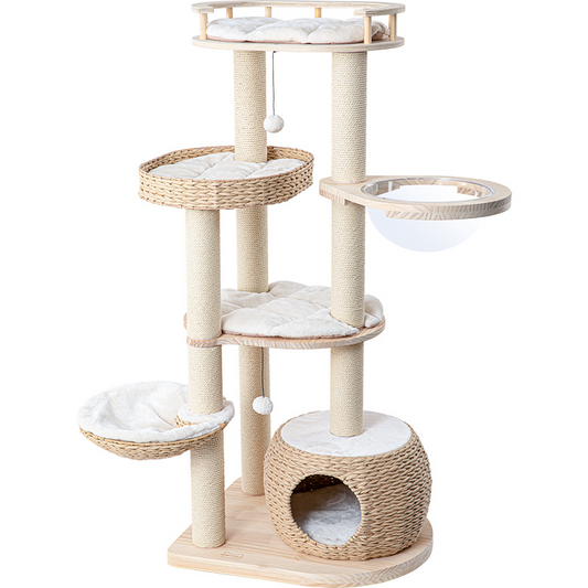 TORA Honeypotcat Rattan Pinewood Cat Tree - 141cm