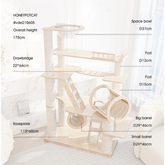 Honeypotcat Knightsbridge Grandeur Wood Varnish Cat Manor - 175cm - Shipping Only