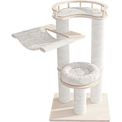 Honeypotcat Leisure Loft With Hammock & Scratch Post Cat Tree - White Velvet - 127cm