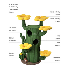 Honeypotcat Luxe Cactus Bloom Cat Tree - Green 162cm - Shipping Only
