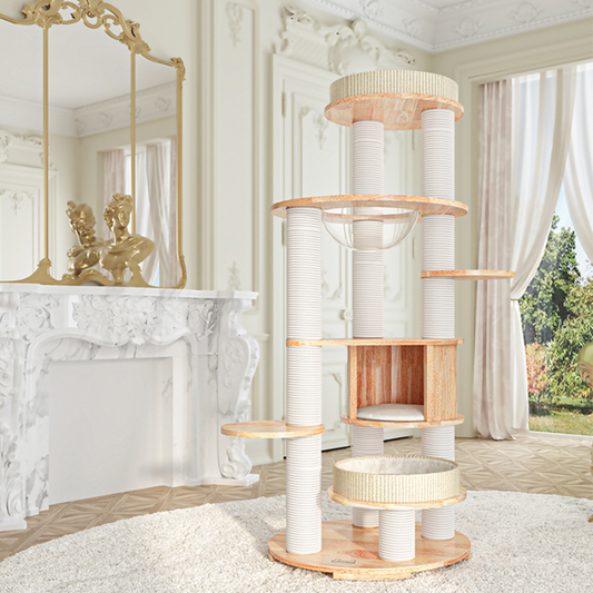 Honeypotcat MZ Varnished Solid Wood Cat Tower With Capsule - 163cm - Shipping Only
