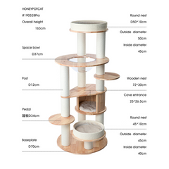 Honeypotcat MZ Varnished Solid Wood Cat Tower With Capsule - 163cm - Shipping Only