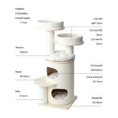 Honeypotcat PURRING Multi-Level Sisal Barrel Cat Tower - PRO 117cm - Shipping Only
