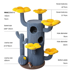 Honeypotcat Luxe Cactus Bloom Cat Tree - Blue 162cm - Shipping Only