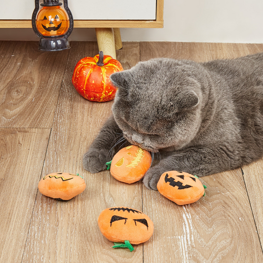 Pikapet Halloween Squeezing Pumpkin Cat Toy x 4pcs Assorted
