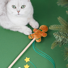 ZEZE Christmas Gingerbread Wooden Cat Teaser Wand