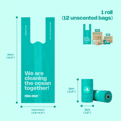 Deo Doo Bio Dog Poo Bags with Handle 12 Rolls 144 Counts Uncented