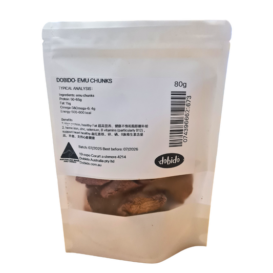 DOBIDO Freeze Dried Emu Chunks Dog Cat Treats 80g