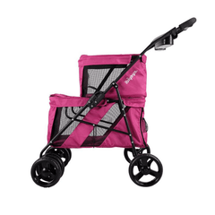 IBIYAYA Double Decker Pet Stroller for Multiple Pets - Red Violet