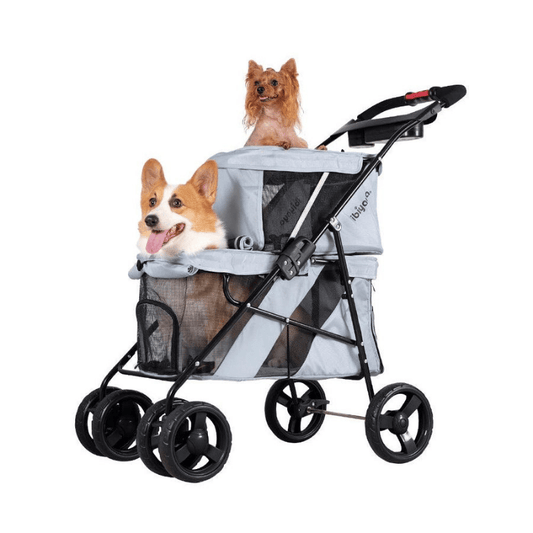 IBIYAYA Double Decker Pet Stroller for Multiple Pets - Silver Grey