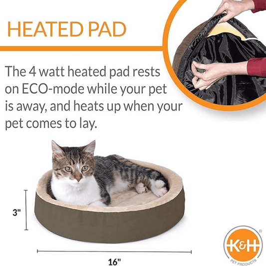 K&H Thermo Kitty Cuddle Up Heated Bed Mocha 40cm 4w