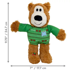 KONG Holiday Christmas Wild Knots Sweater Bear Green Medium Large Tug Plush Toy For Dogs