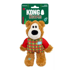 KONG Holiday Christmas Wild Knots Sweater Bear Red Small Medium Toy For Dogs