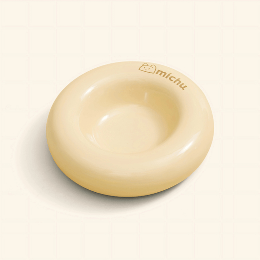 Michu Bagel Ceramic Cat Bowl – Anti-Whisker Wide Shallow Cat Food Bowl