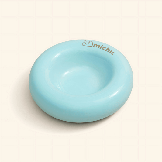 Michu Bagel Ceramic Cat Bowl – Anti-Whisker Wide Shallow Cat Food Bowl