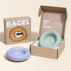 Michu Bagel Ceramic Cat Bowl – Anti-Whisker Wide Shallow Cat Food Bowl