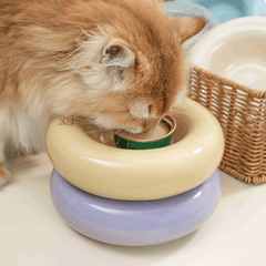 Michu Bagel Ceramic Cat Bowl – Anti-Whisker Wide Shallow Cat Food Bowl