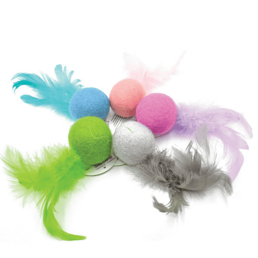 Multipet Felt Ball with Feather Cat Toy Assorted Colors