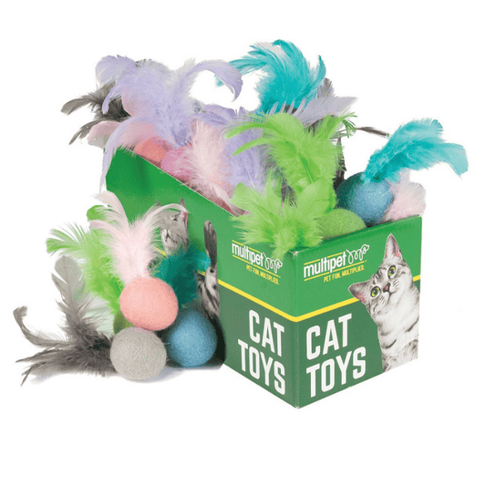 Multipet Felt Ball with Feather Cat Toy Assorted Colors
